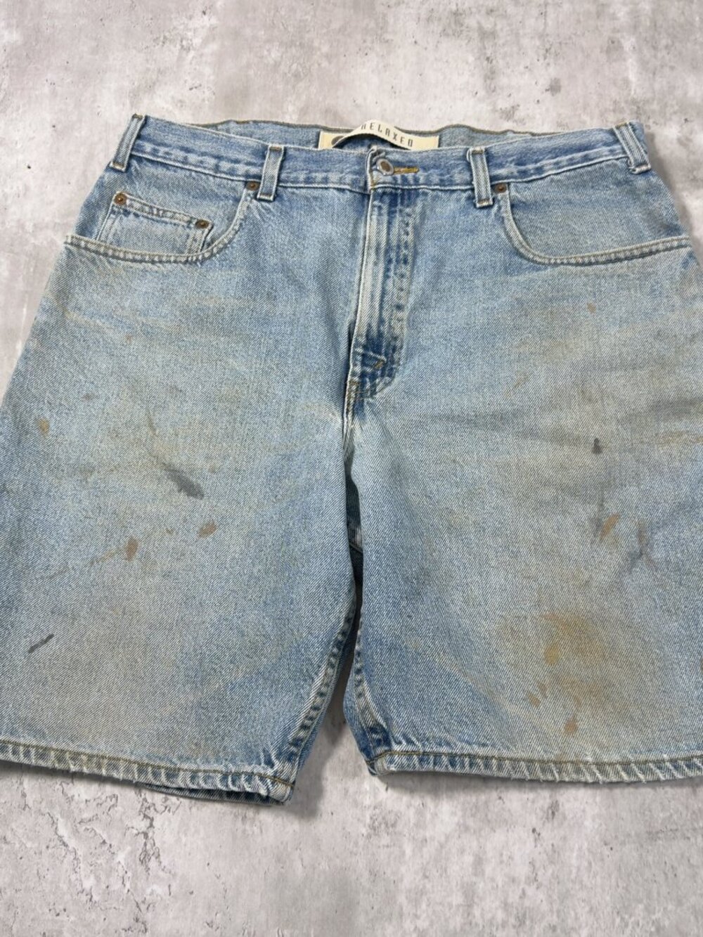 Gap Relaxed Fit Jean Shorts Light Wash Blue Mens Denim Jorts Distressed Stains